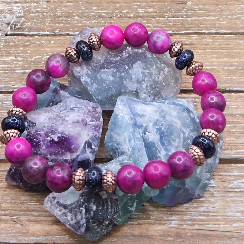 Sugilite, Blue Goldstone and Copper Beaded Bracelet